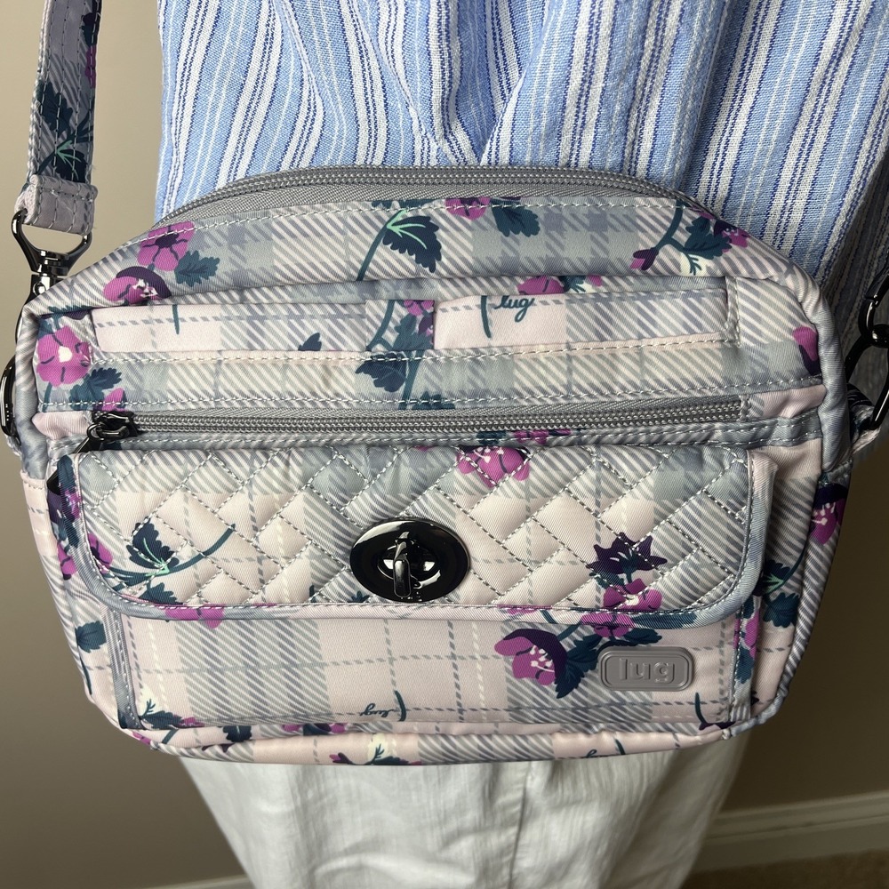 LUG Switch Floral Plaid Crossbody Bag Convertible Strap RFID Travel - Picture 6 of 16